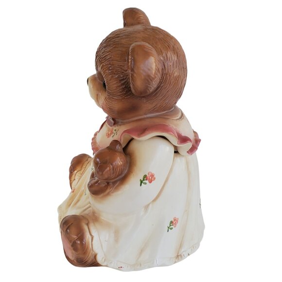 VTG 1980's Teddy Bear Cookie Jar Canister Kitchen Cottagecore Glass Eyes Japan - Picture 5 of 10